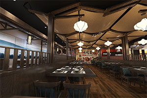 燒公雞火鍋店裝修設(shè)計全景效果圖