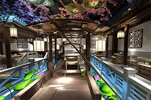 高端銅火鍋餐飲店裝修設計全景效果圖