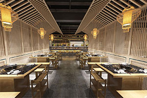 大型新中式火鍋店裝修設(shè)計全景圖