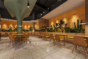 新中式自助餐廳裝修設(shè)計全景